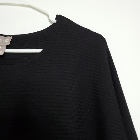 Chico's Ribbed Knit Sweater Size 1 Medium Black 3/4 Dolman Sleeve Round … - Picture 6 of 10